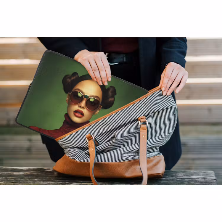 Laptophoes - Vrouw - Groen - Bril - Aesthetic - Modern — 4