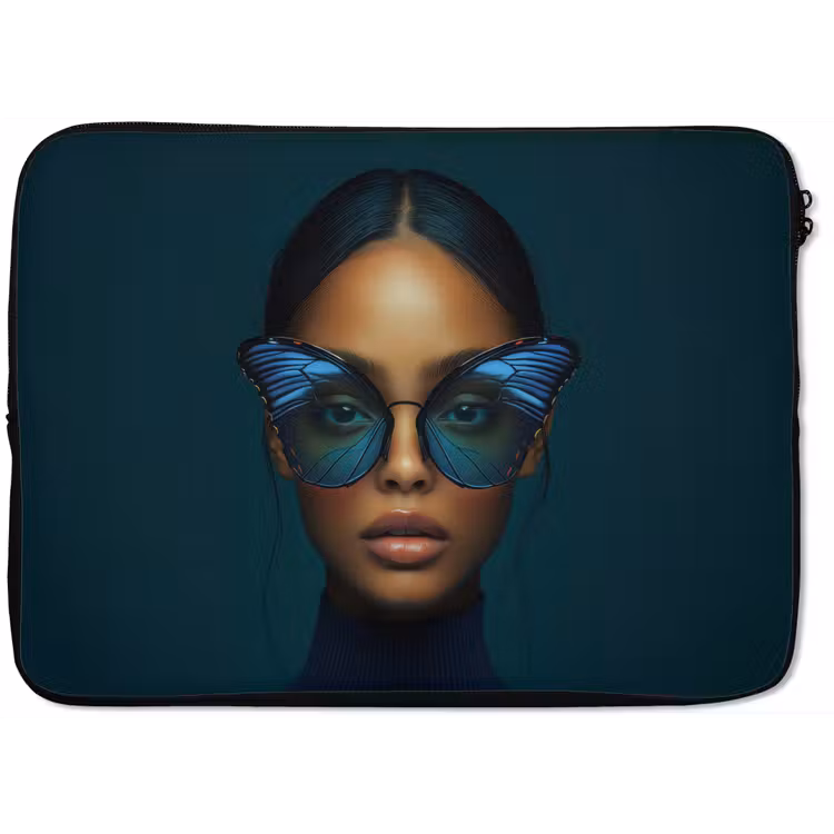 Laptophoes - Vrouw - Vlinder - Bril - Blauw - Modern - Portret — 1