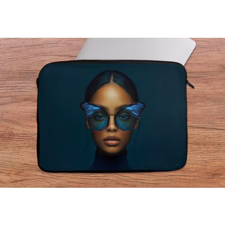 Laptophoes - Vrouw - Vlinder - Bril - Blauw - Modern - Portret — 2