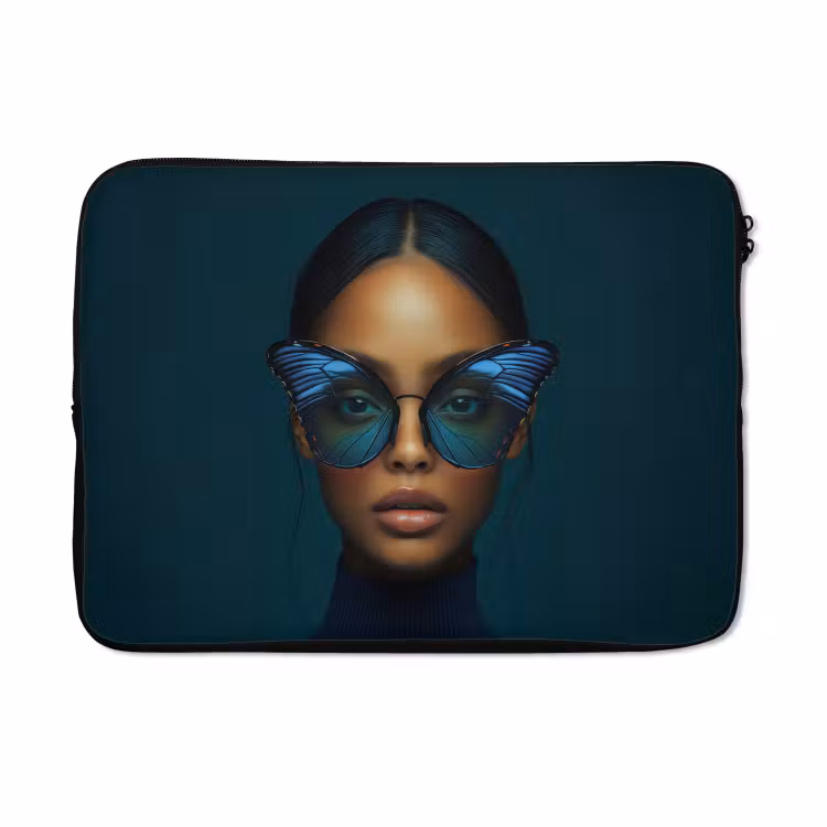Laptophoes - Vrouw - Vlinder - Bril - Blauw - Modern - Portret — 5