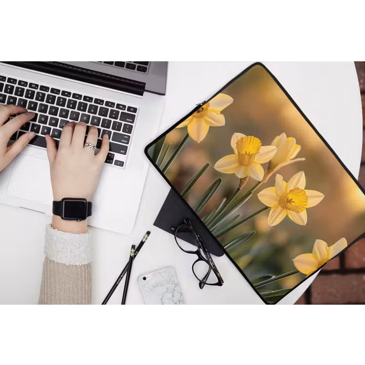 Laptophoes - Bloemen - Geel - Wazig — 3