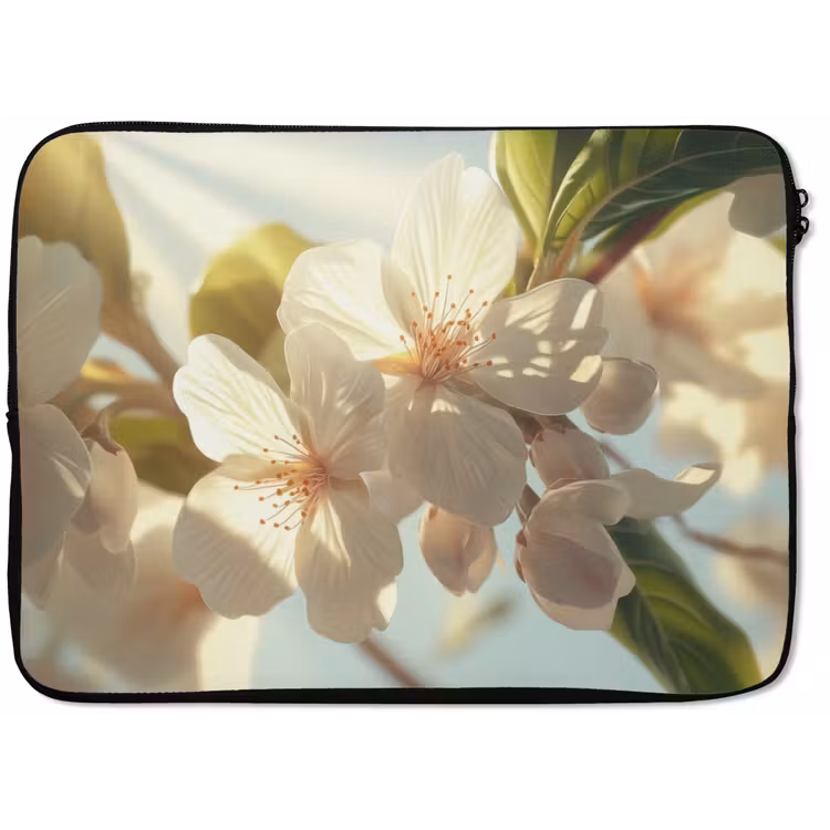 Laptophoes - Bloesems - Wit - Zonnestralen - Bloemblaadjes — 1