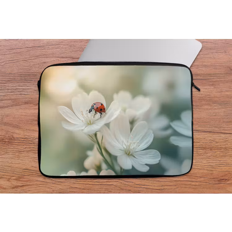 Laptophoes - Lieveheersbeestje - Bloemen - Wit — 2