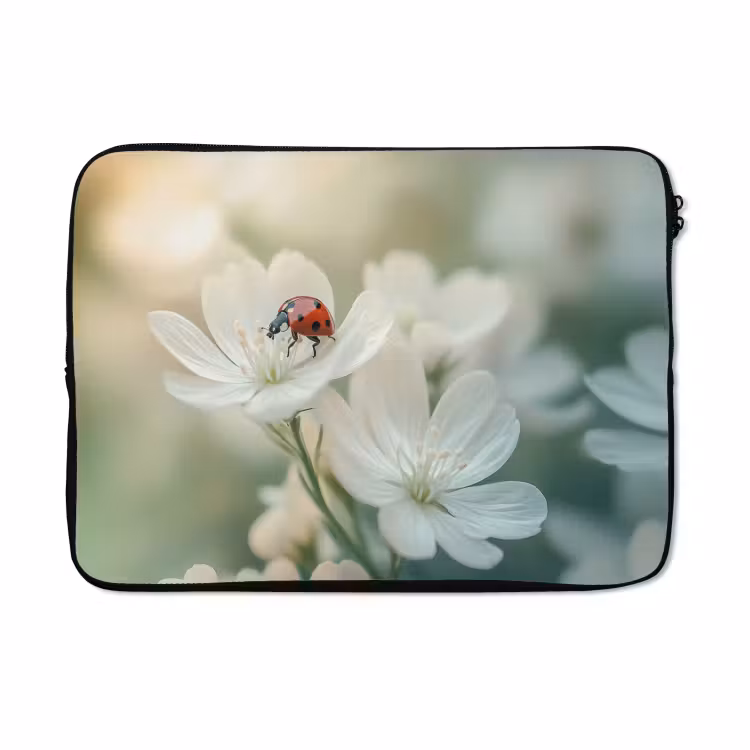 Laptophoes - Lieveheersbeestje - Bloemen - Wit — 5