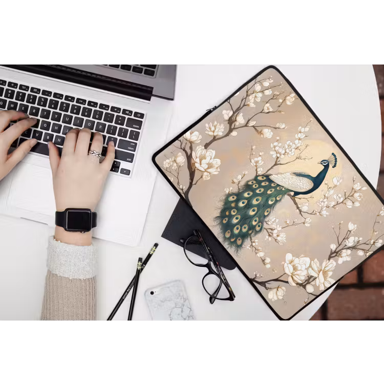 Laptophoes - Pauw - Tak - Bloemen — 3