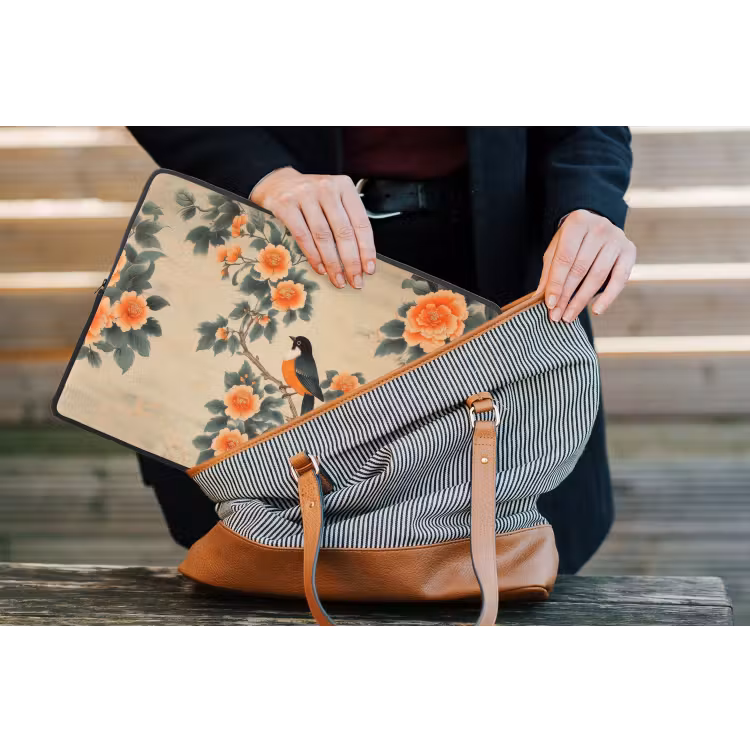 Laptophoes - Vogel - Tak - Bloemen - Oranje — 4