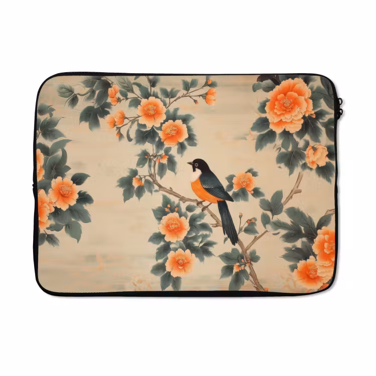 Laptophoes - Vogel - Tak - Bloemen - Oranje — 5