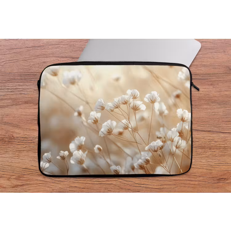 Laptophoes - Wilde - Bloemen - Wit — 2