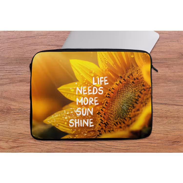 Laptophoes - Zonnebloem - Close up - Geel - Quote — 2