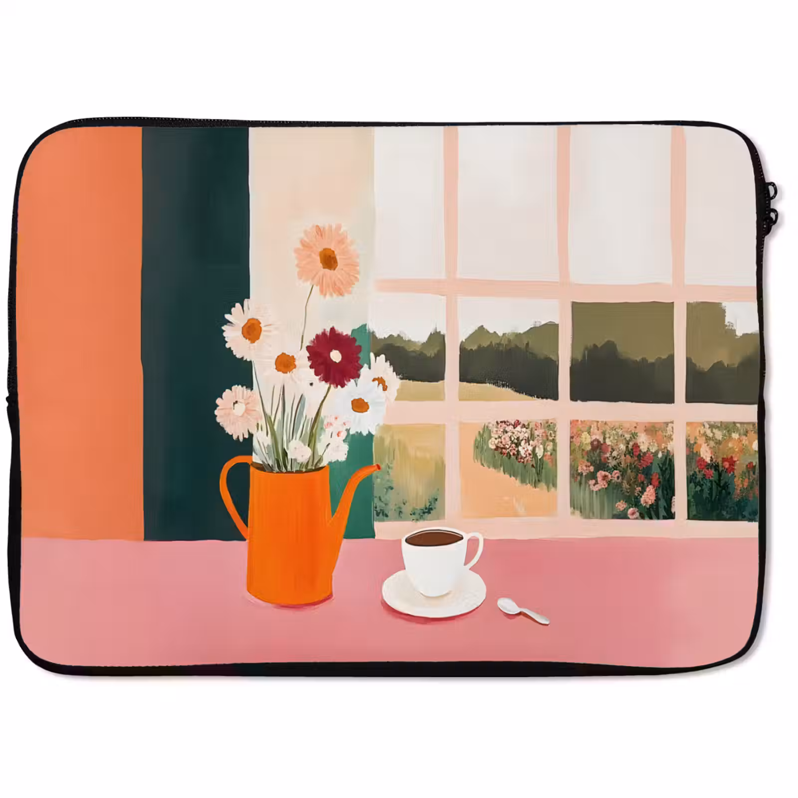 Laptophoes - Bloemen - Koffie - Raam — 1