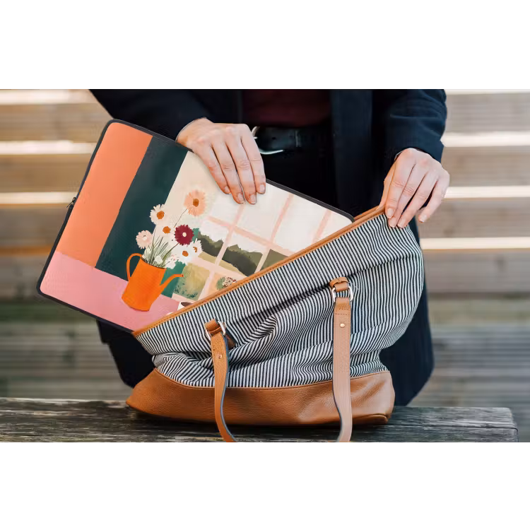 Laptophoes - Bloemen - Koffie - Raam — 4