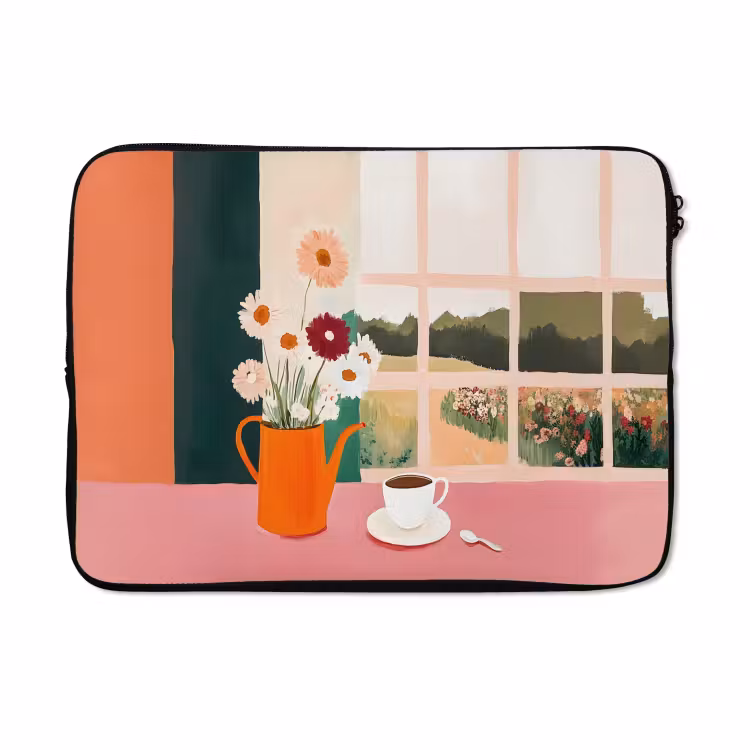 Laptophoes - Bloemen - Koffie - Raam — 5