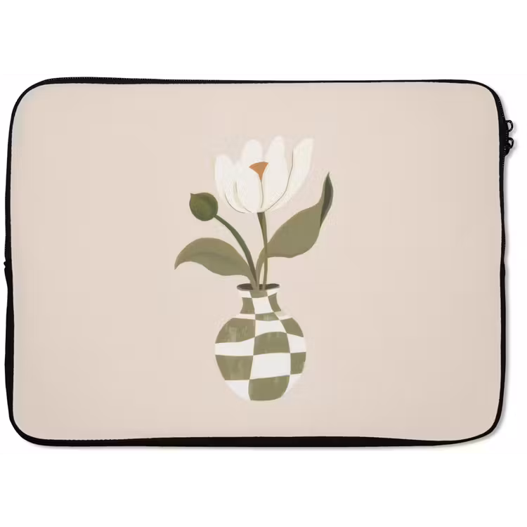 Laptophoes - Vaas - Geruit - Bloem - Groen — 1