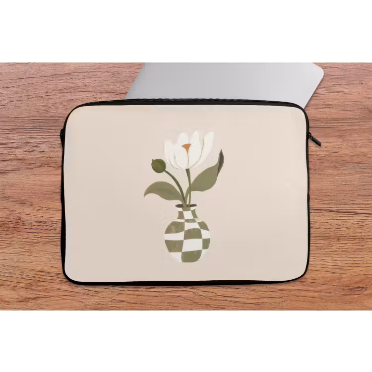 Laptophoes - Vaas - Geruit - Bloem - Groen — 2