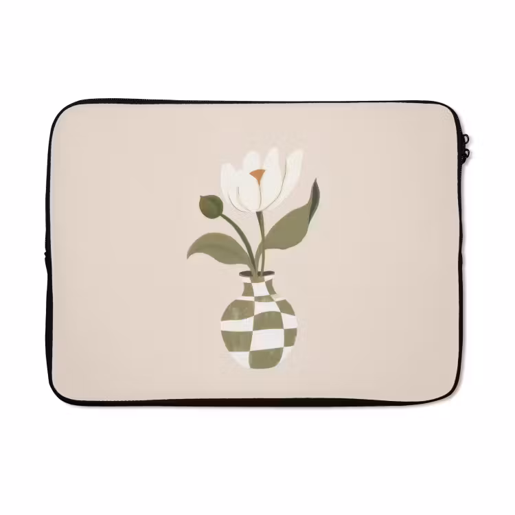 Laptophoes - Vaas - Geruit - Bloem - Groen — 5