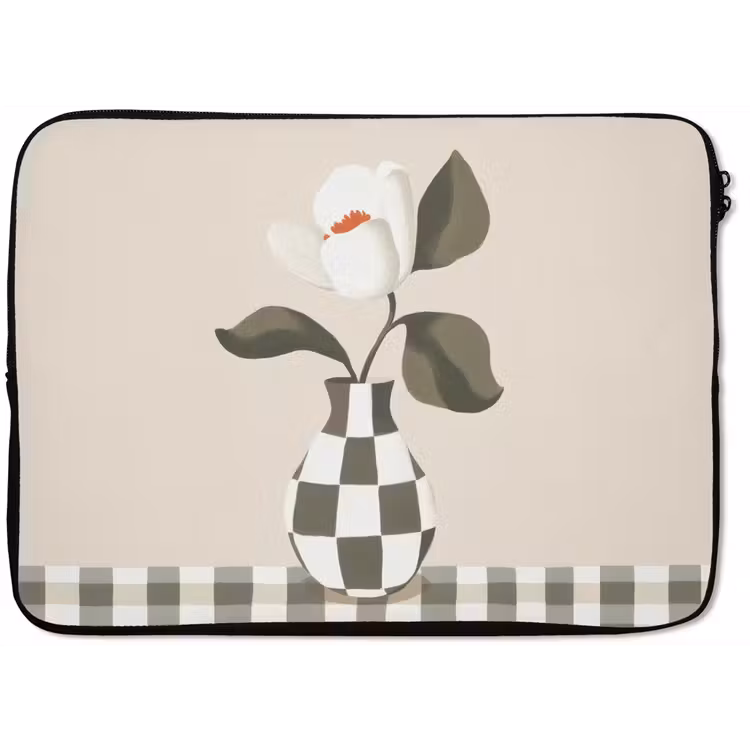 Laptophoes - Vaas - Geruit - Groen - Bloem — 1