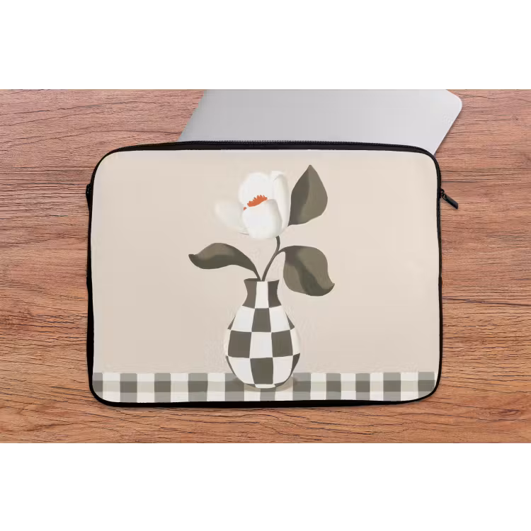 Laptophoes - Vaas - Geruit - Groen - Bloem — 2