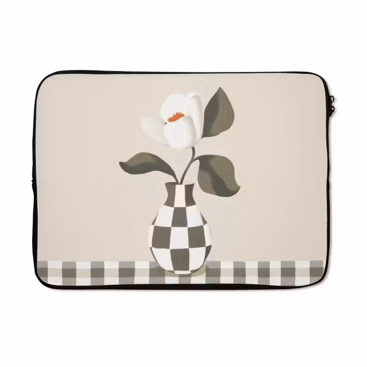 Laptophoes - Vaas - Geruit - Groen - Bloem — 5