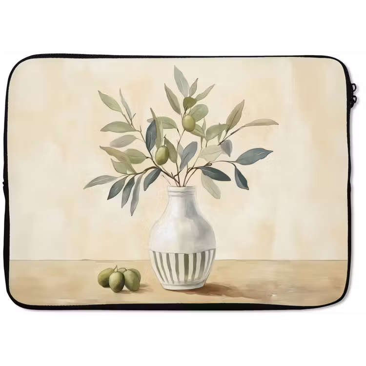 Laptophoes - Vaas - Keramiek - Olijftakken — 1