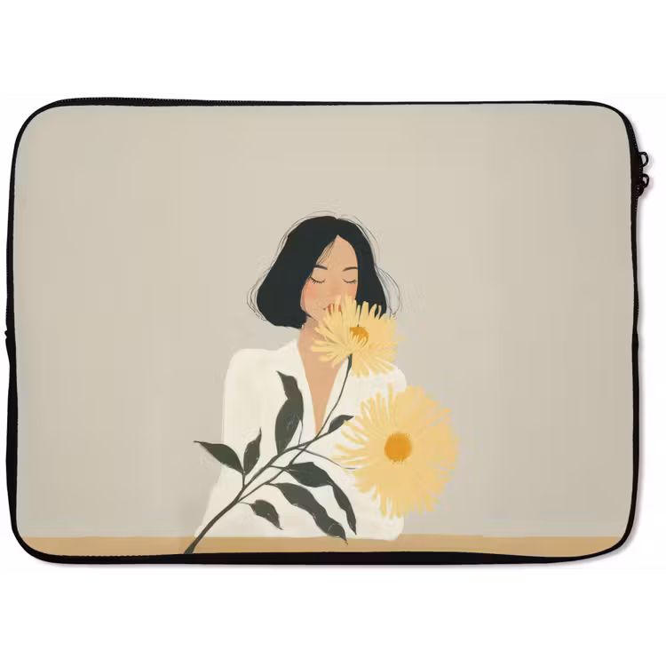 Laptophoes - Vrouw - Bloem - Geel - Minimalistisch — 1