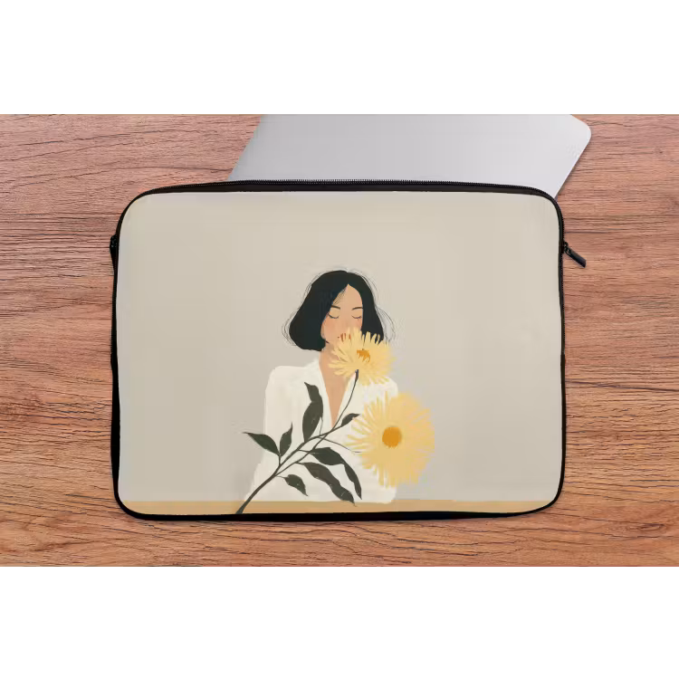 Laptophoes - Vrouw - Bloem - Geel - Minimalistisch — 2