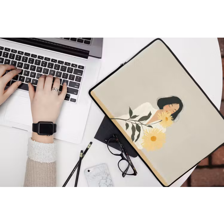 Laptophoes - Vrouw - Bloem - Geel - Minimalistisch — 3