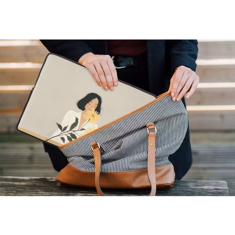 Laptophoes - Vrouw - Bloem - Geel - Minimalistisch — 4