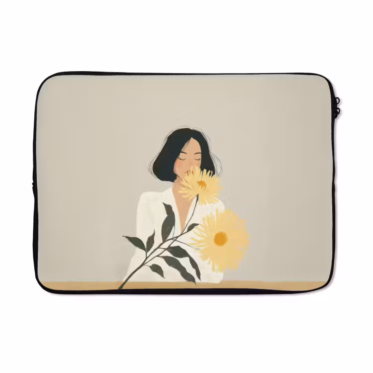 Laptophoes - Vrouw - Bloem - Geel - Minimalistisch — 5