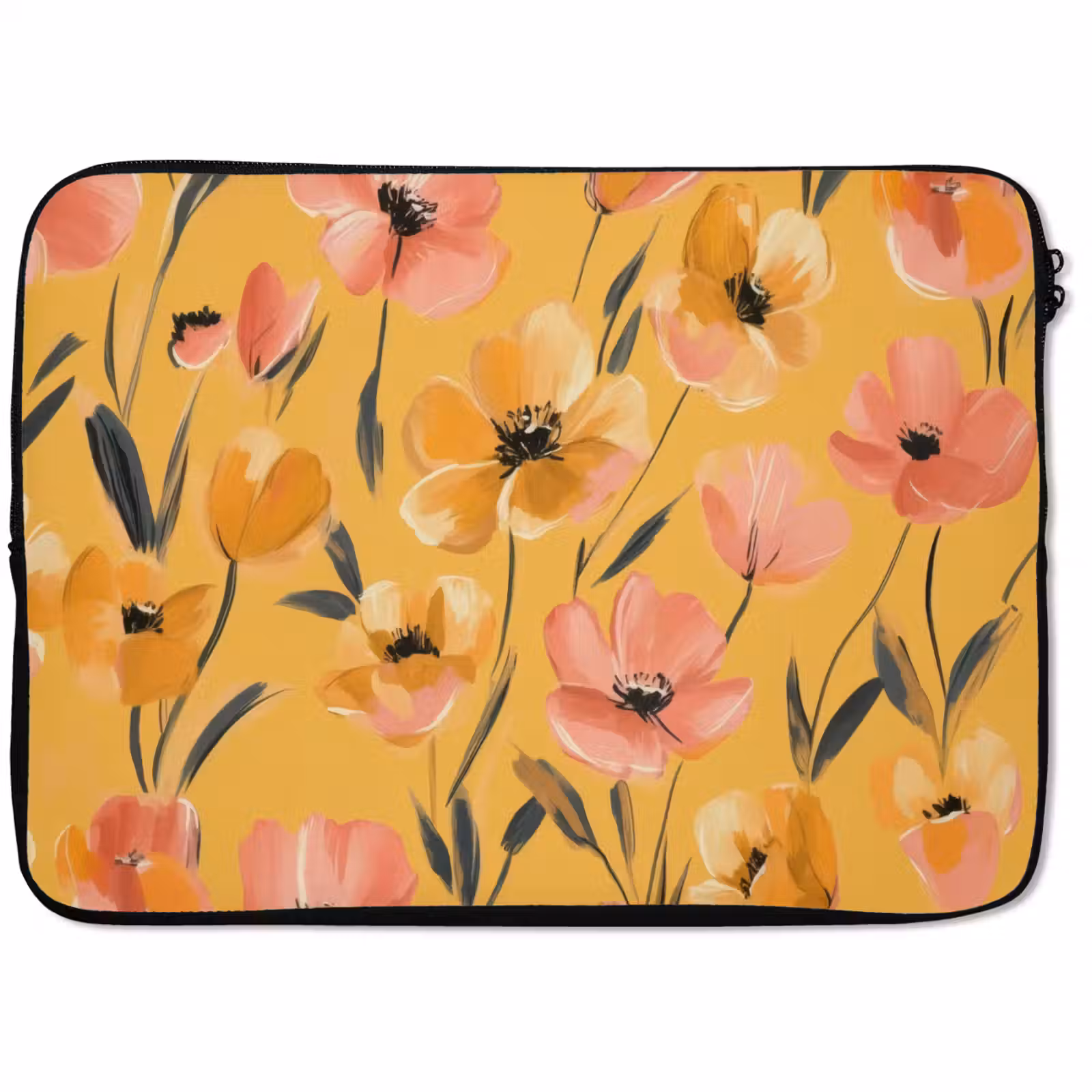 Laptophoes - Bloemen - Geschilderd - Geel — 1