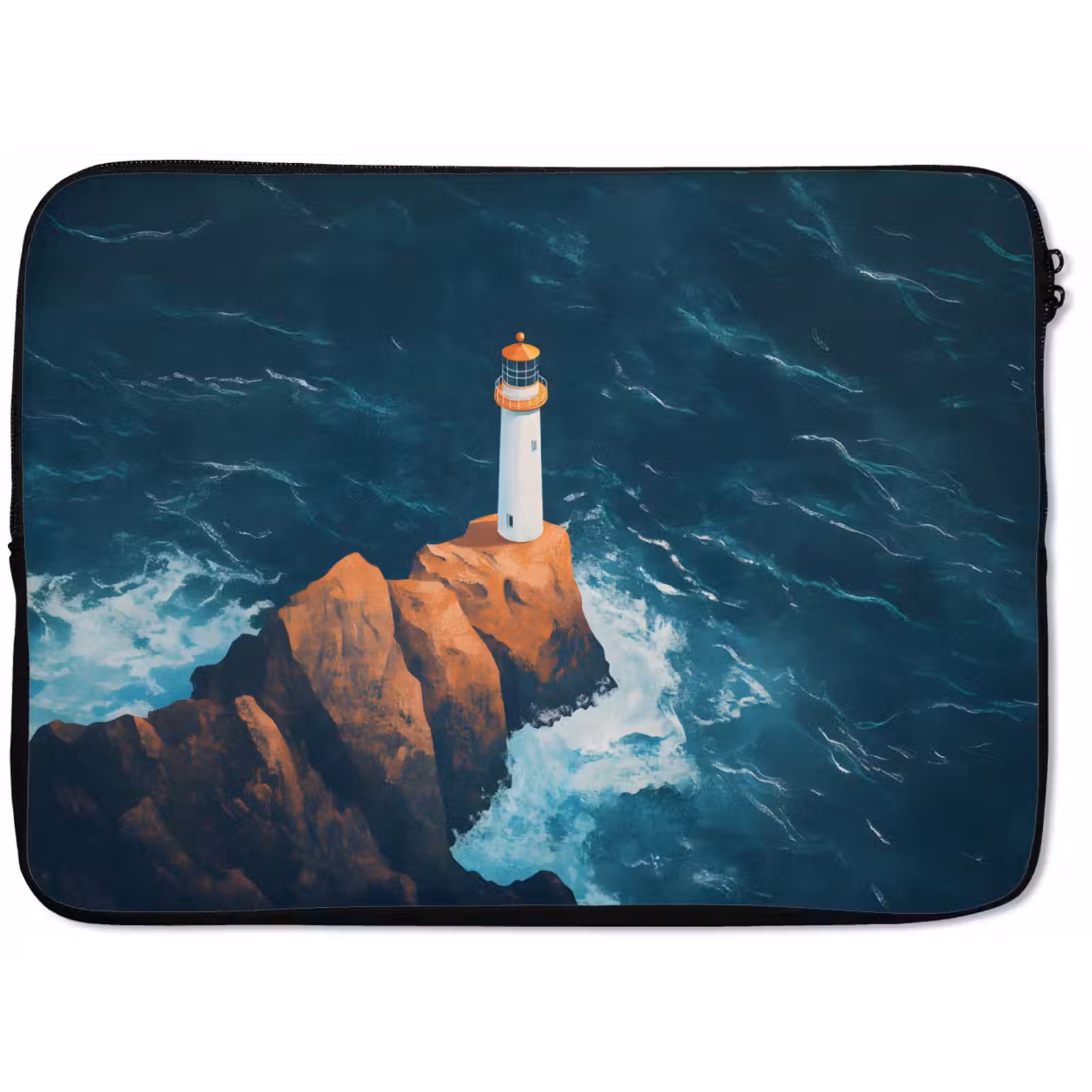 Laptophoes - Vuurtoren - Rots - Zee - Golven — 1