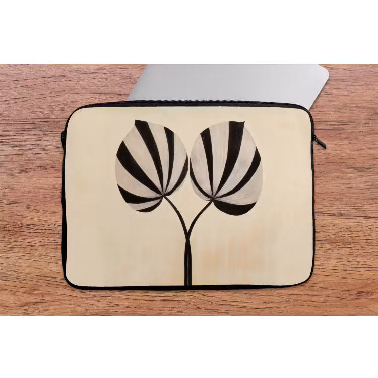 Laptophoes - Bladeren - Gestreept - Stengel - Beige — 2