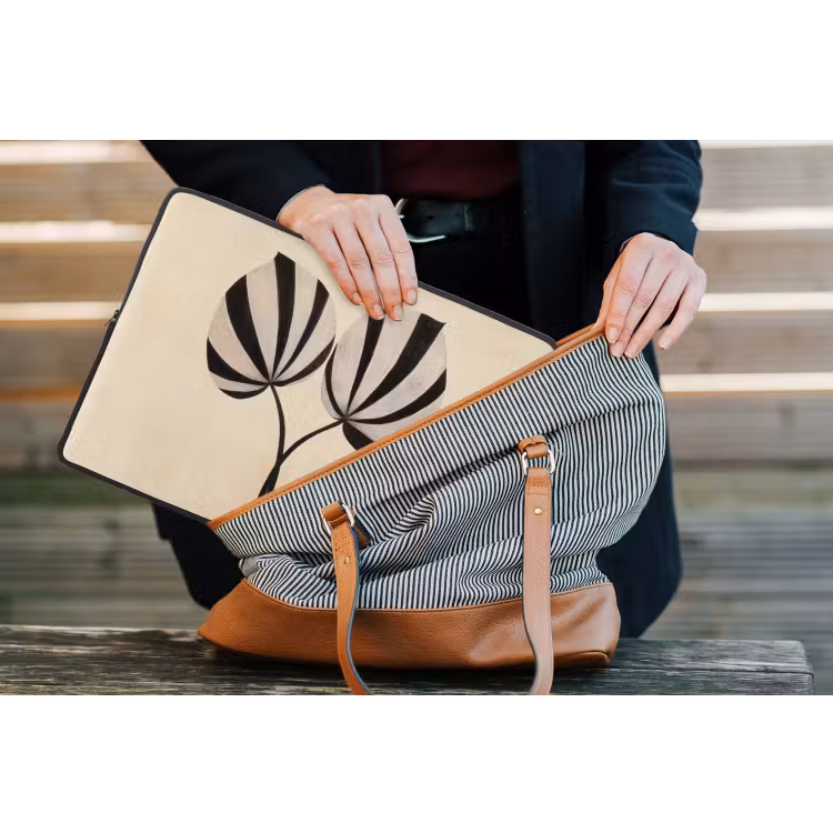 Laptophoes - Bladeren - Gestreept - Stengel - Beige — 4