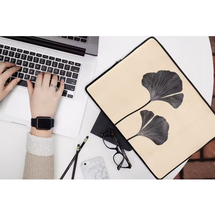 Laptophoes - Bladeren - Minimalistisch - Zwart — 3