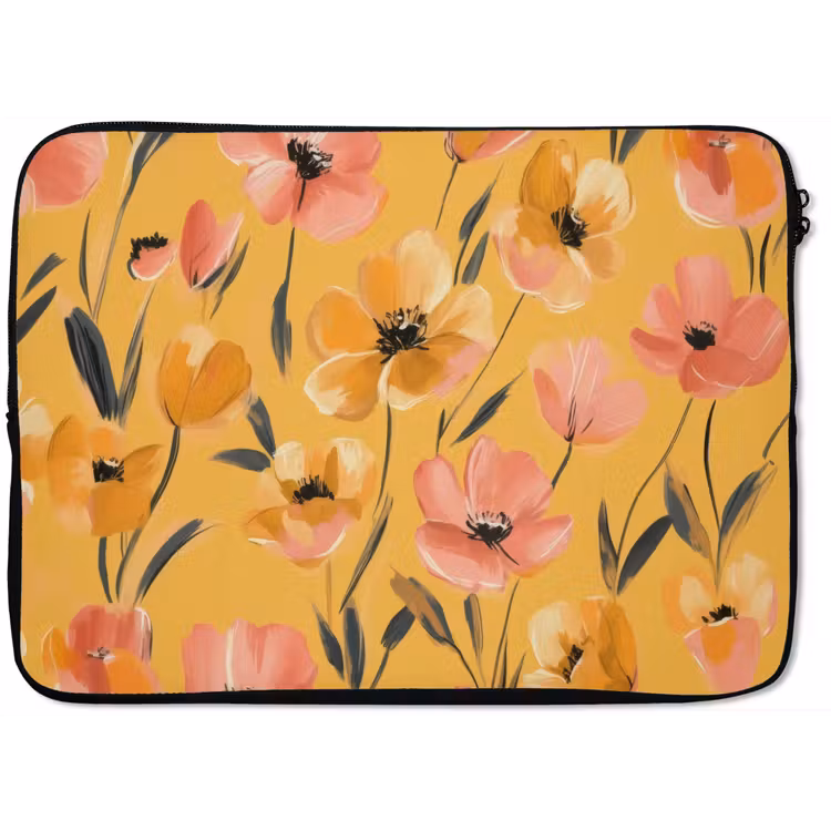 Laptophoes - Bloemen - Geschilderd - Geel — 1