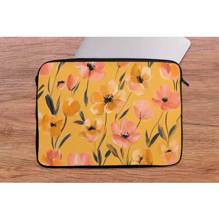 Laptophoes - Bloemen - Geschilderd - Geel — 2