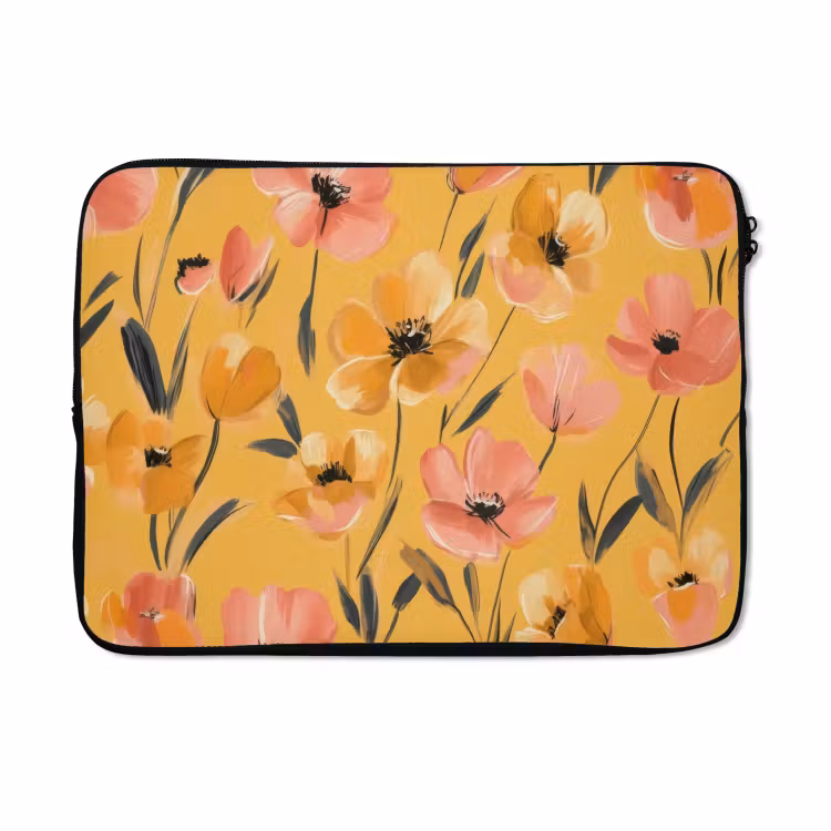 Laptophoes - Bloemen - Geschilderd - Geel — 5