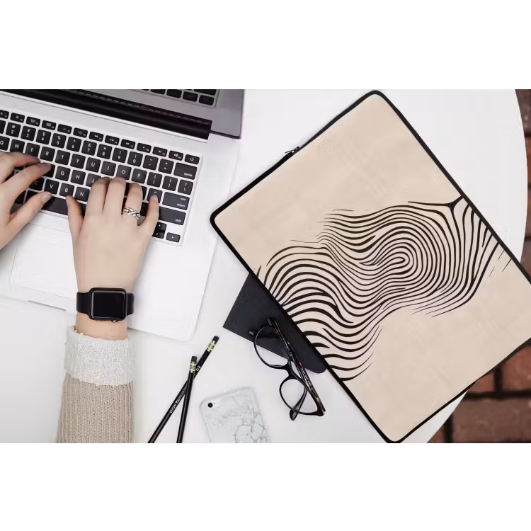 Laptophoes - Lijnen - Abstract - Golvend - Zwart — 3