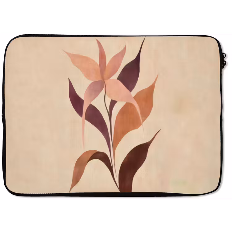 Laptophoes - Minimalistisch - Bloem - Bladeren - Beige — 1