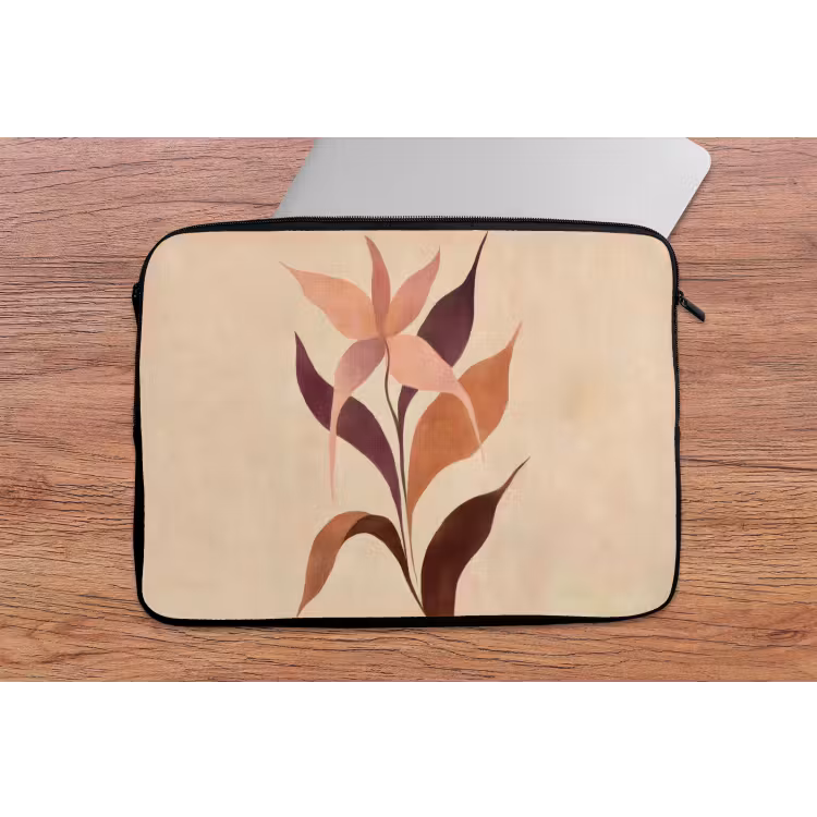 Laptophoes - Minimalistisch - Bloem - Bladeren - Beige — 2