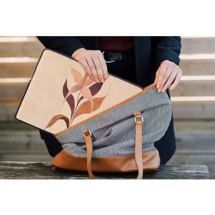 Laptophoes - Minimalistisch - Bloem - Bladeren - Beige — 4