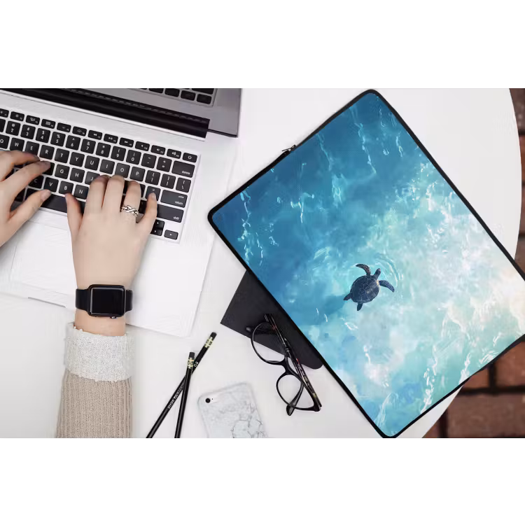 Laptophoes - Schildpad - Zee - Blauw - Schittering — 3