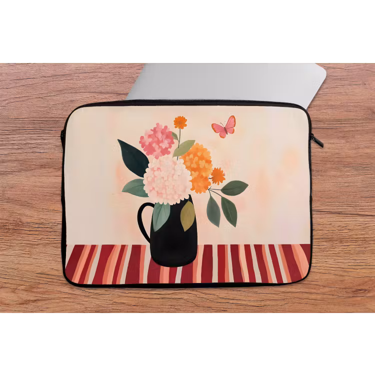 Laptophoes - Vaas - Bloemen - Vlinder - Rood — 2