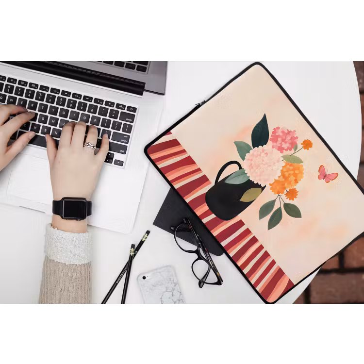 Laptophoes - Vaas - Bloemen - Vlinder - Rood — 3