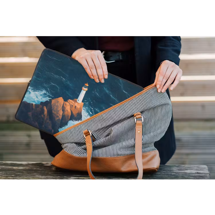 Laptophoes - Vuurtoren - Rots - Zee - Golven — 4
