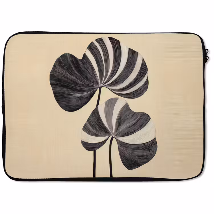 Laptophoes - Zwart - Bladeren - Strepen - Minimalistisch — 1