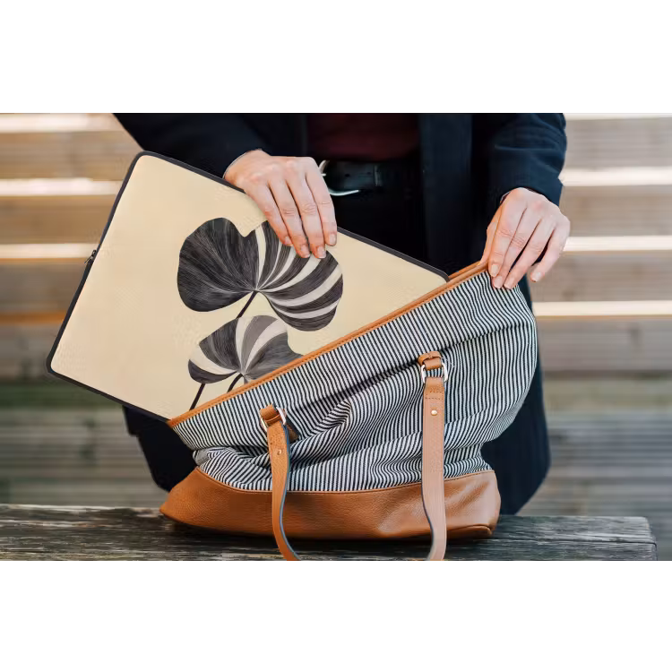 Laptophoes - Zwart - Bladeren - Strepen - Minimalistisch — 4
