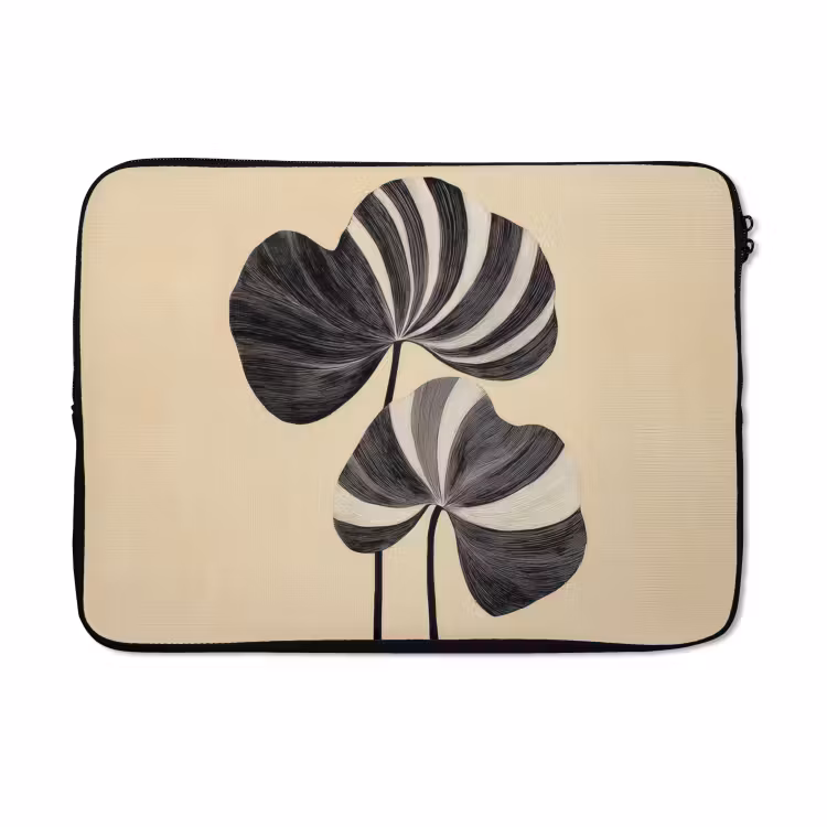 Laptophoes - Zwart - Bladeren - Strepen - Minimalistisch — 5