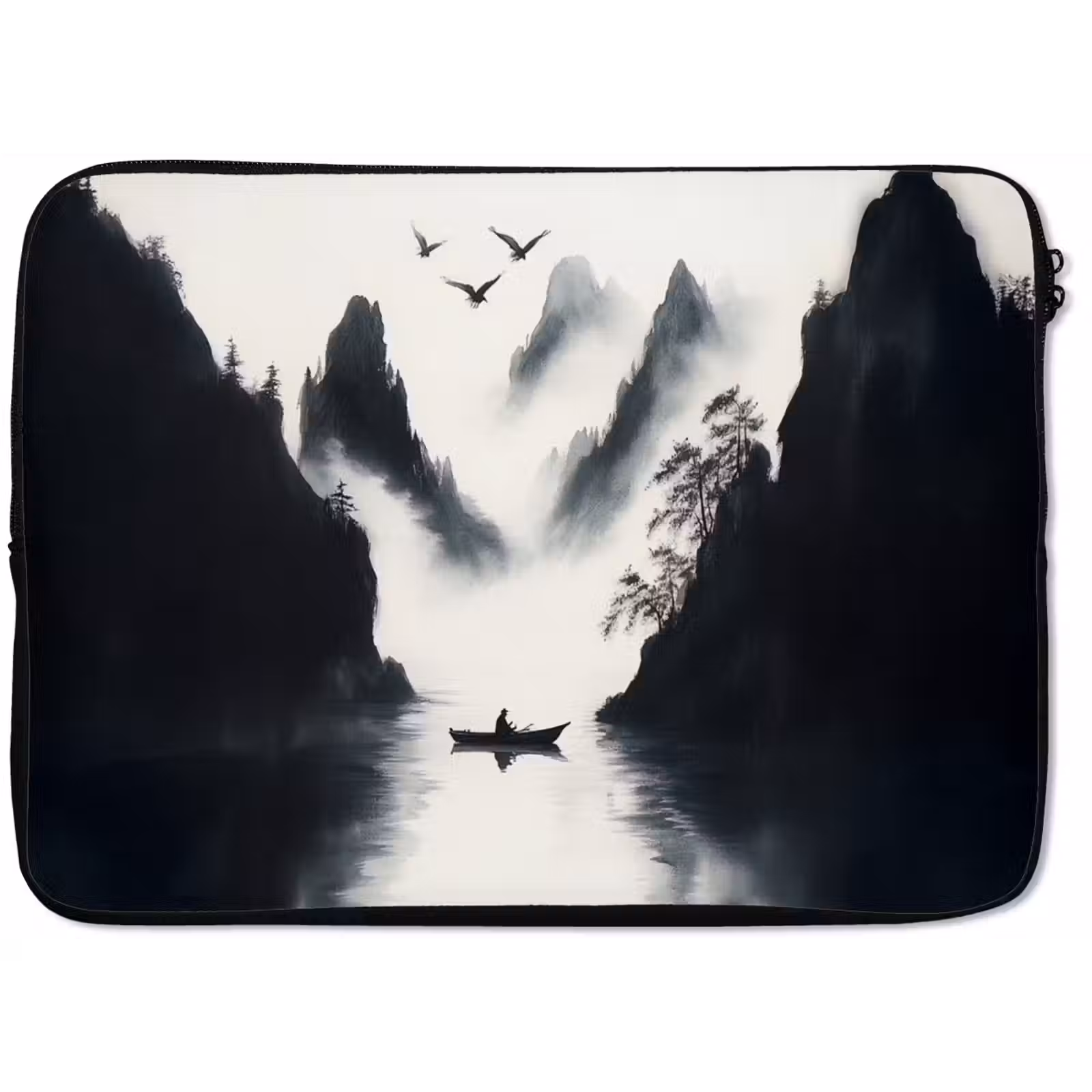 Laptophoes - Roeiboot - Mistig - Bergen - Vogels — 1
