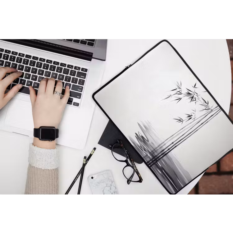 Laptophoes - Bamboestammen - Water - Minimalistisch - Wit — 3