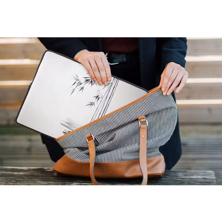 Laptophoes - Bamboestammen - Water - Minimalistisch - Wit — 4